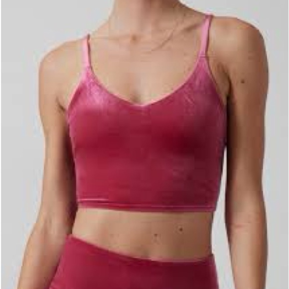 Athleta Elation Velvet Bra Crop Top Women's XS Pink Cami Adjustable Lounge